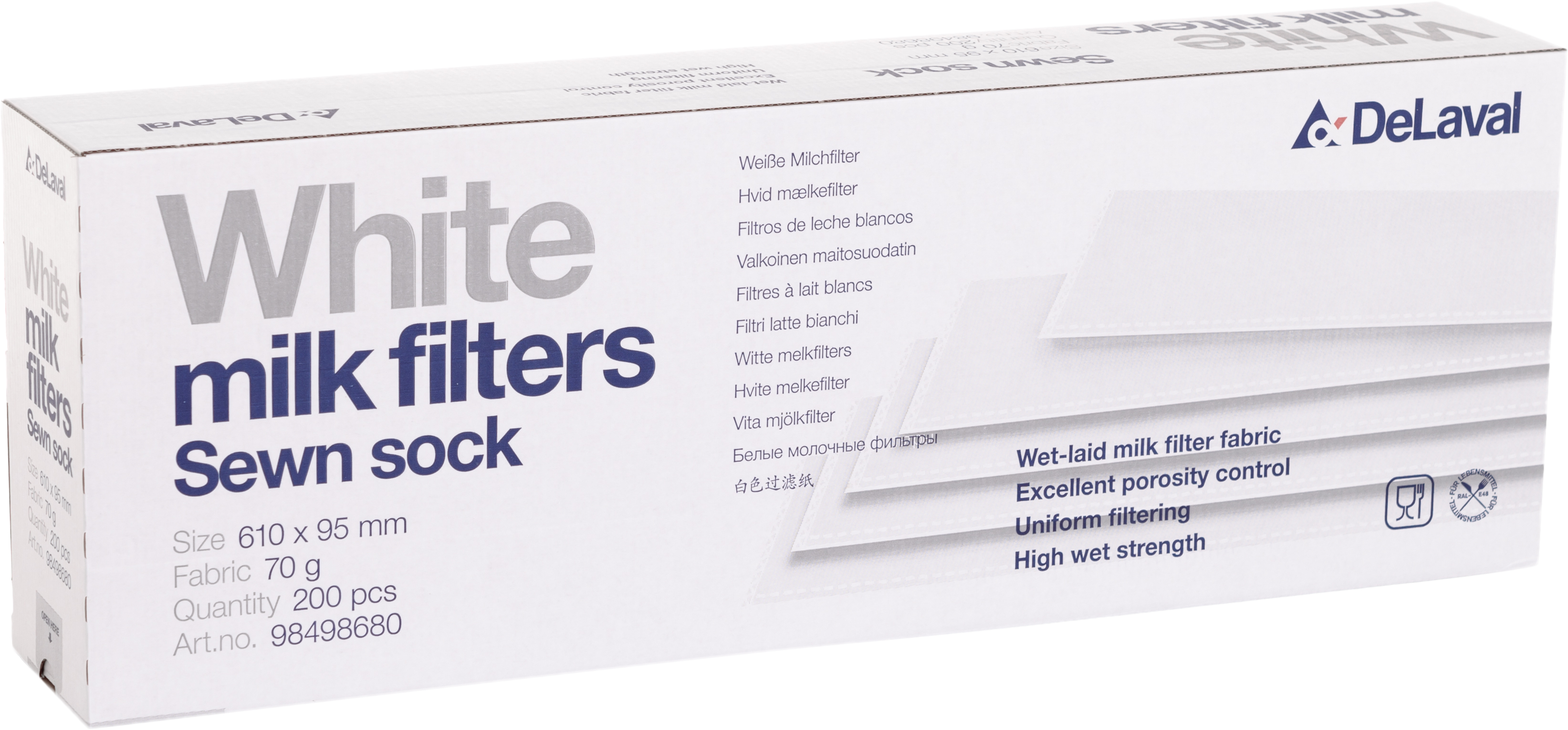 Молочные фильтры белые 610х95 мм, уп. 200 шт - 0